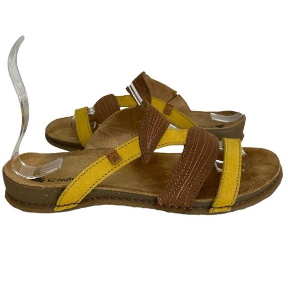 El Naturalista Panglao Leather Slip-On Yellow Brown‎ Leaf Sandals Size 37 NWOT - Picture 2 of 10